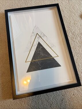 Framed Black, White & Gold Geometric Triangle Wall Art Print